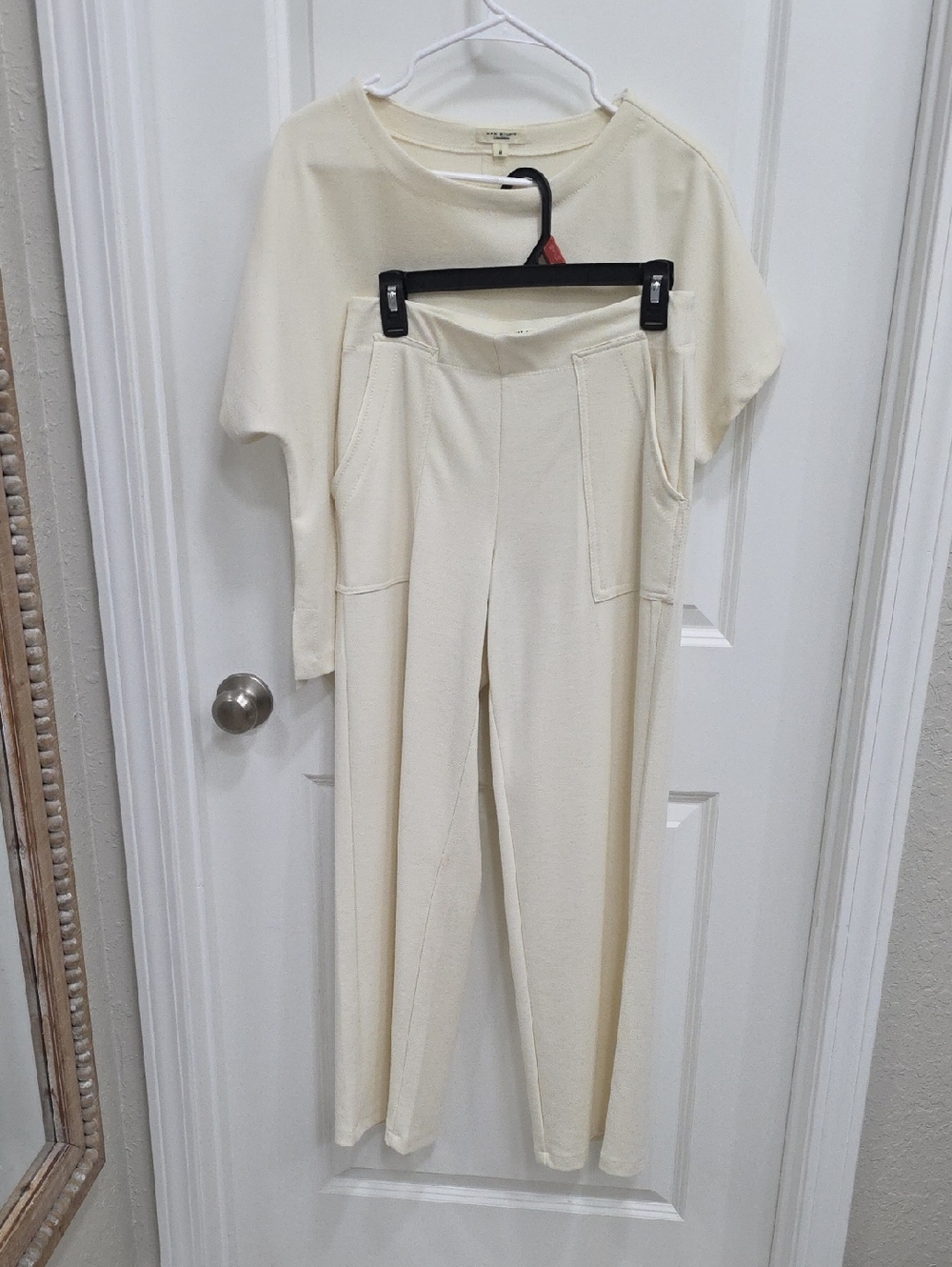 Max Studio Cream Wide-Leg Knit Pants